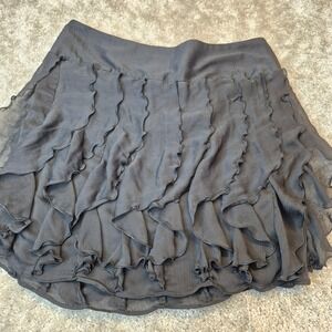 First Option Black Ruffle Tiered Mini Skirt Zip Sz 10 Whimsigoth  Fairycore Y2K